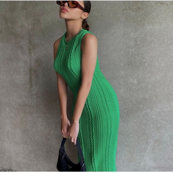 NWT ZARA Knit Dress Green L Blogger’s Fav - Picture 6 of 9